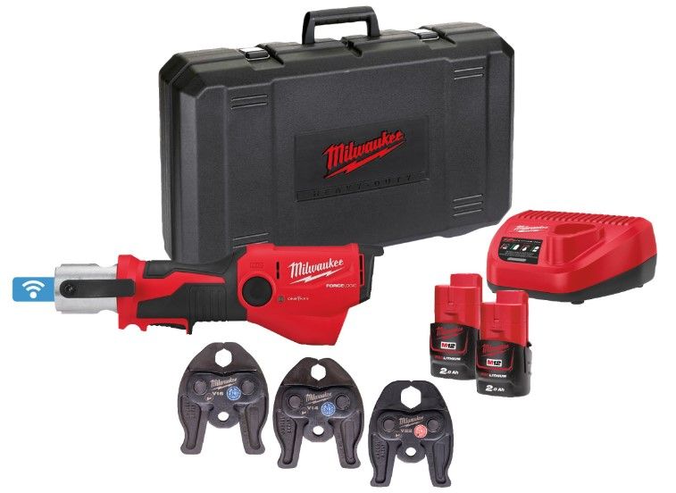 Milwaukee M12 ONEHPT-202C V-Set2 szuperkompakt FORCE LOGIC™ hidraulikus présszerszám ONE-KEY™ funkcióval (2 x 2.0 Ah Li-ion akkuval) termék fő termékképe
