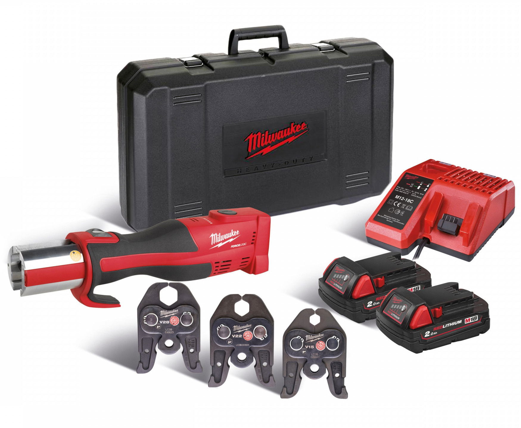 Milwaukee M18 BLHPT-202C V-SET FORCELOGIC™ akkus kompakt szénkefe nélküli hidraulikus prés (2 x 2.0 Ah Li-ion akkuval) termék fő termékképe