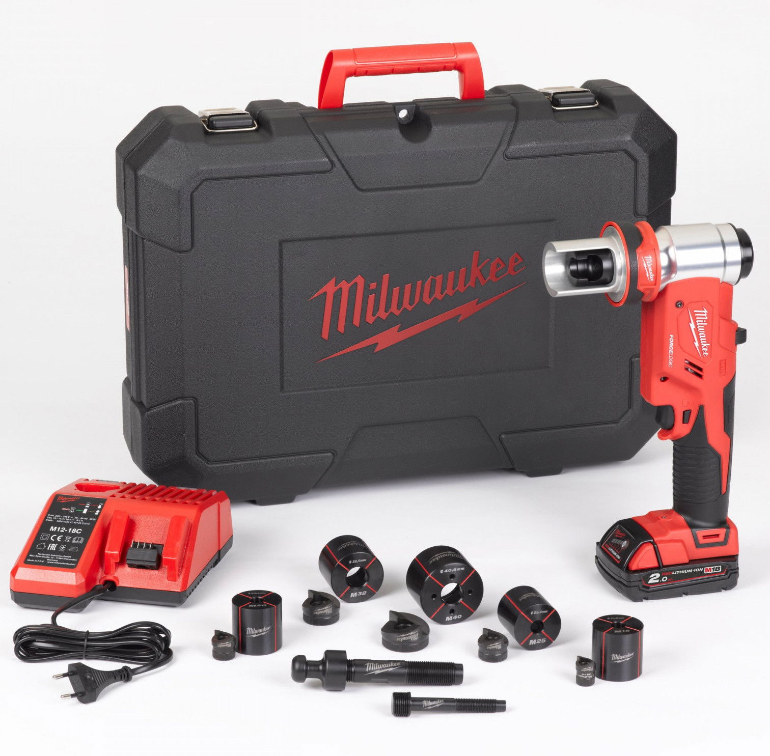Milwaukee M18 HKP-201CA FORCELOGIC™ akkus hidraulikus lyukasztógép (1 x 2.0 Ah Li-ion akkuval, kofferben)  (PROMO) termék fő termékképe