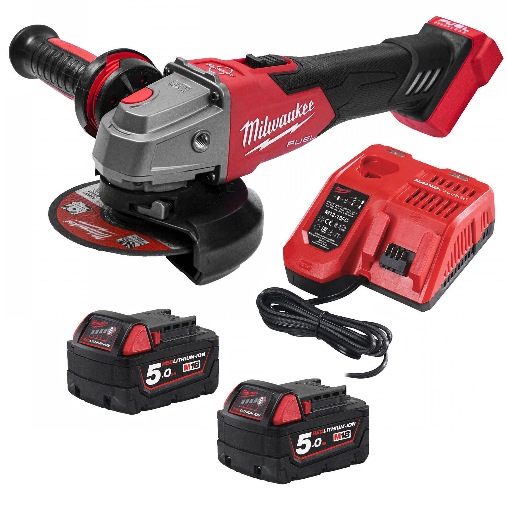 Milwaukee M18 FSAG125XB-502X FUEL™ akkus RAPIDSTOP™ sarokcsiszoló (2 x 5.0 Ah Li-ion akkuval, Heavy Duty kofferben) termék fő termékképe