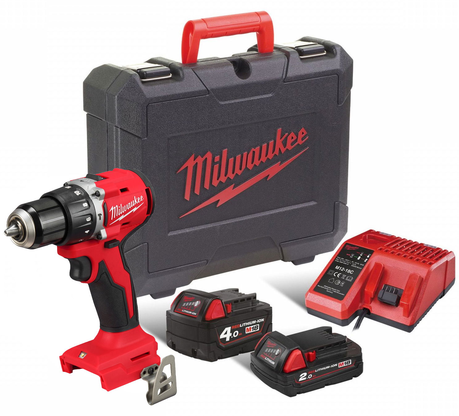 Milwaukee M18 BLPDRC-422C akkus ütvefúró-csavarozó (1 x 2.0 Ah és 1 x 4.0 Ah Li-ion akkuval, kofferben) termék fő termékképe