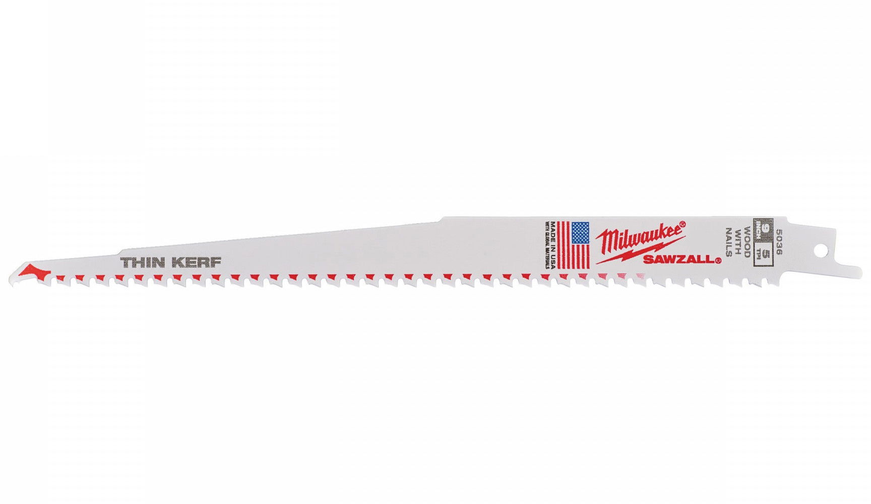 Milwaukee THIN KERF szablyafűrészlap, bontó, szöges fához, Bi-Met, Co, 230 mm, 5 TPi, 50 db/csomag termék fő termékképe