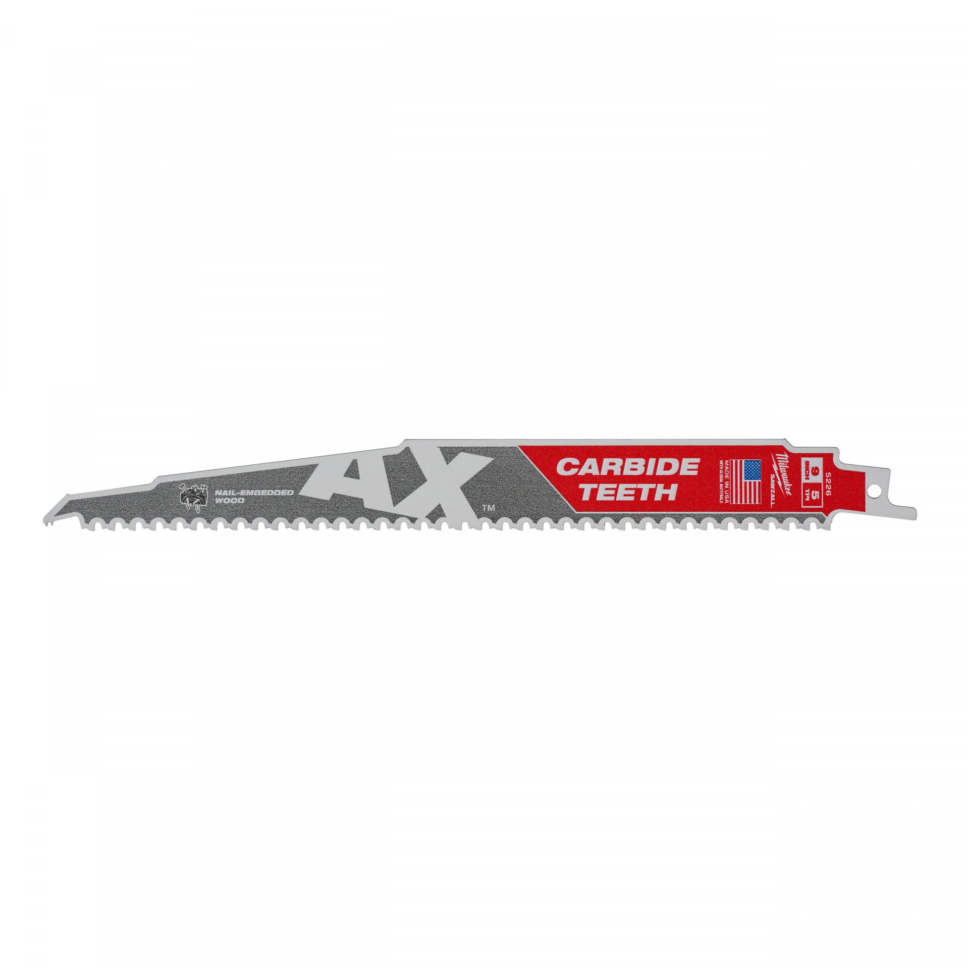 Milwaukee Heavy Duty AX Carbide szablyafűrészlap, bontó, szöges fához, 230 mm, 5 TPi, 5 db/csomag termék fő termékképe